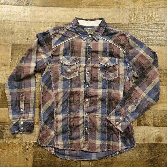 BKE Other - BKE Western Plaid Button-Up Shirt Men’s XL Burgundy Blue‎ Cowboy Casual